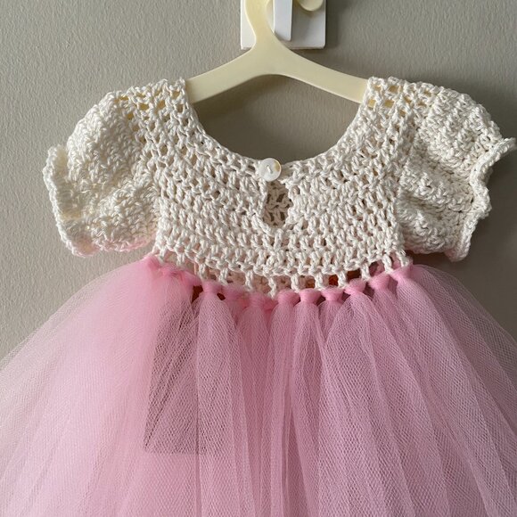 Handmade Cotton Crochet White Orange Light Pink Tulle Doll Teddy Bear Tutu Dress - Picture 8 of 12